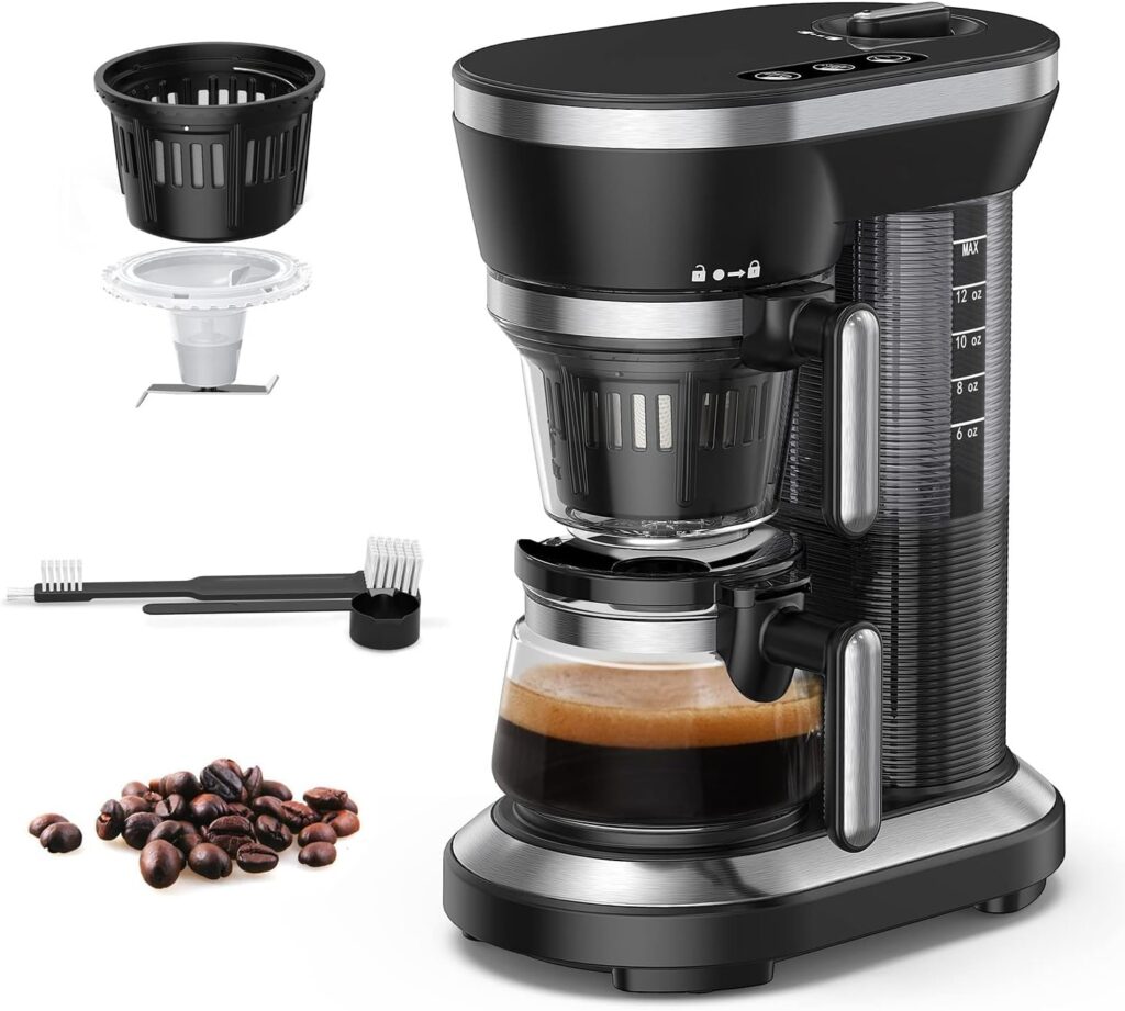 boly Grind and Brew Automatic Coffee Machine, Single Cup Coffee Maker with a 12oz Glass Coffee Pot and Built-in Coffee Grinder, Black