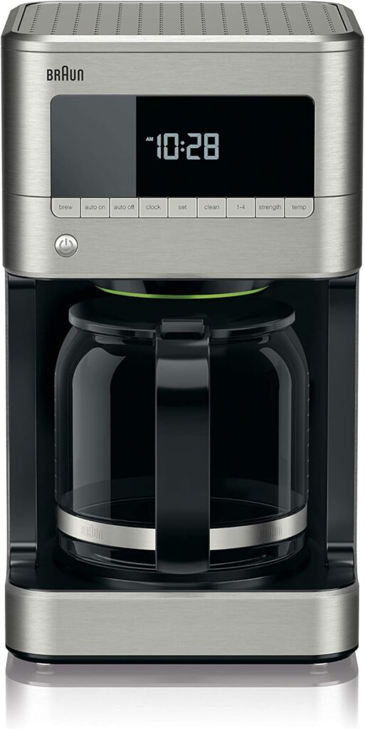 Braun KF7170SI BrewSense Drip Coffeemaker, 12 cup, Stainless Steel, 7.9D x 7.9W x 14.2H, Black and Silver