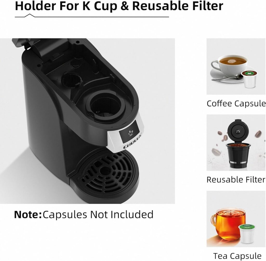 CHULUX Single Serve Coffee Maker for K Cup  Ground Coffee, with 3 Pack Reusable Mesh Coffee Filter