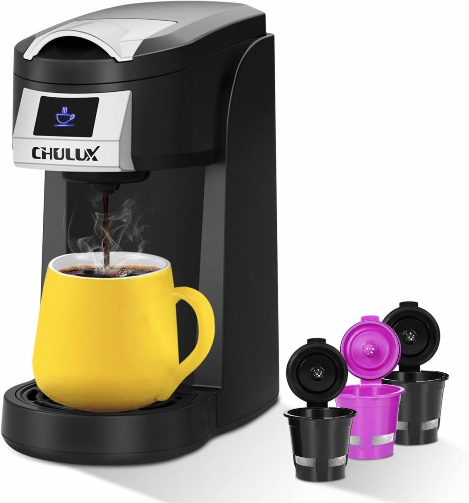 CHULUX Single Serve Coffee Maker for K Cup  Ground Coffee, with 3 Pack Reusable Mesh Coffee Filter