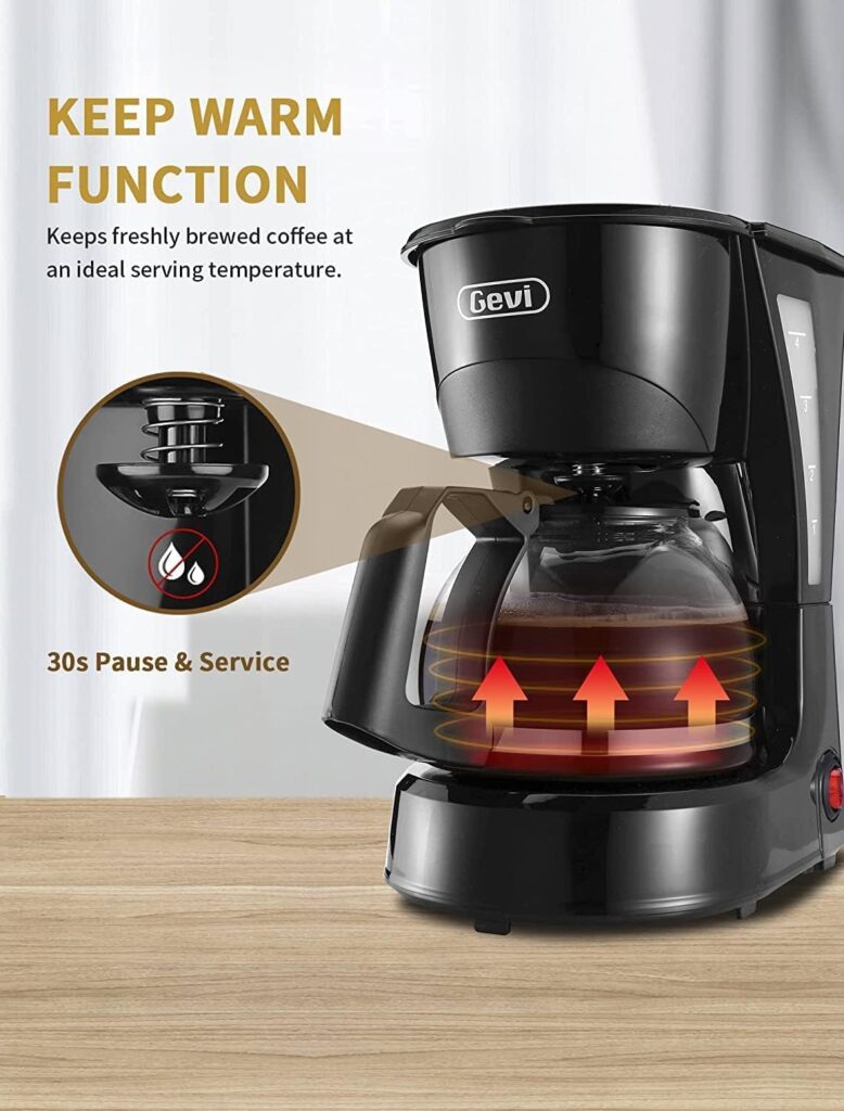 Gevi 4 Cups Small Coffee Maker, Compact Coffee Machine with Reusable Filter, Warming Plate and Coffee Pot for Home and Office