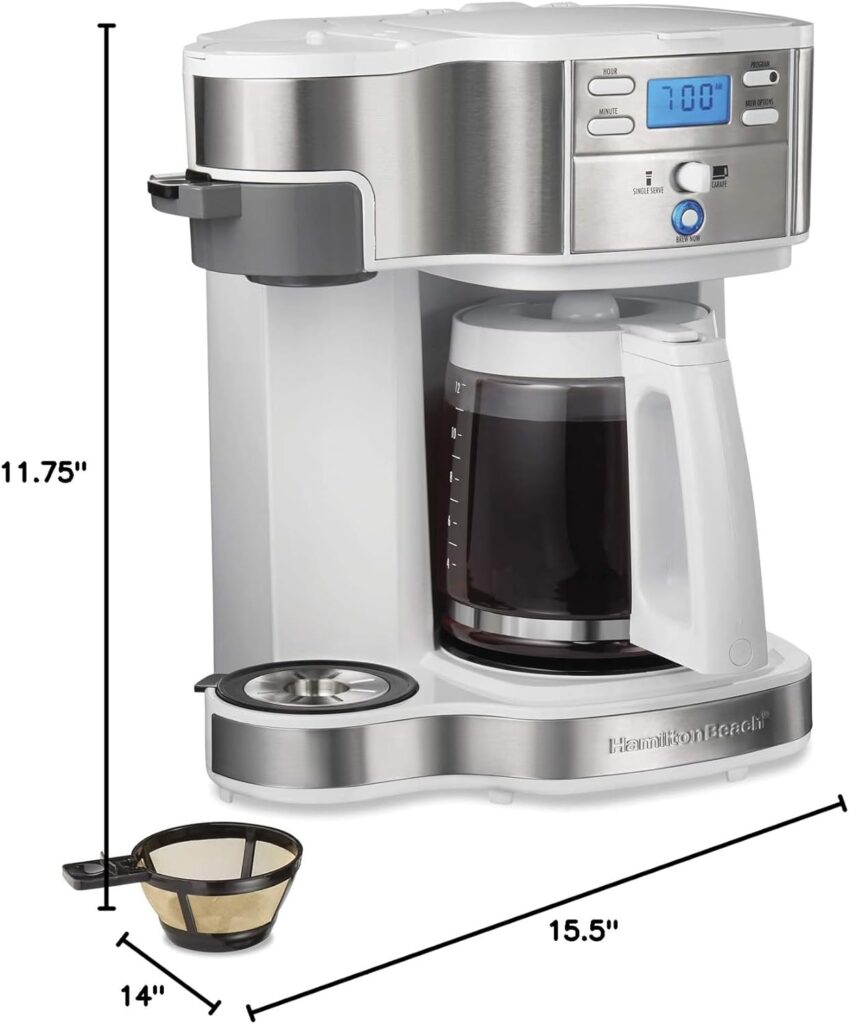 Hamilton Beach 2-Way 12 Cup Programmable Drip Coffee Maker  Single Serve Machine, Glass Carafe, Auto Pause and Pour, Black (49980R)