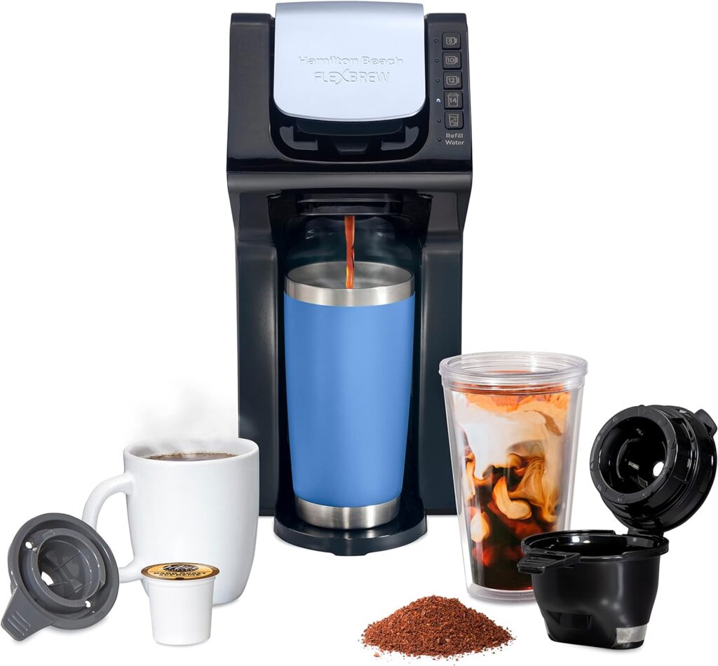 Hamilton Beach Gen 4 FlexBrew Single-Serve Hot  Iced Coffee Maker with Removable Reservoir, Compatible with Pod Packs and Grounds, 50 oz, 4 Fast Brewing Options, Black