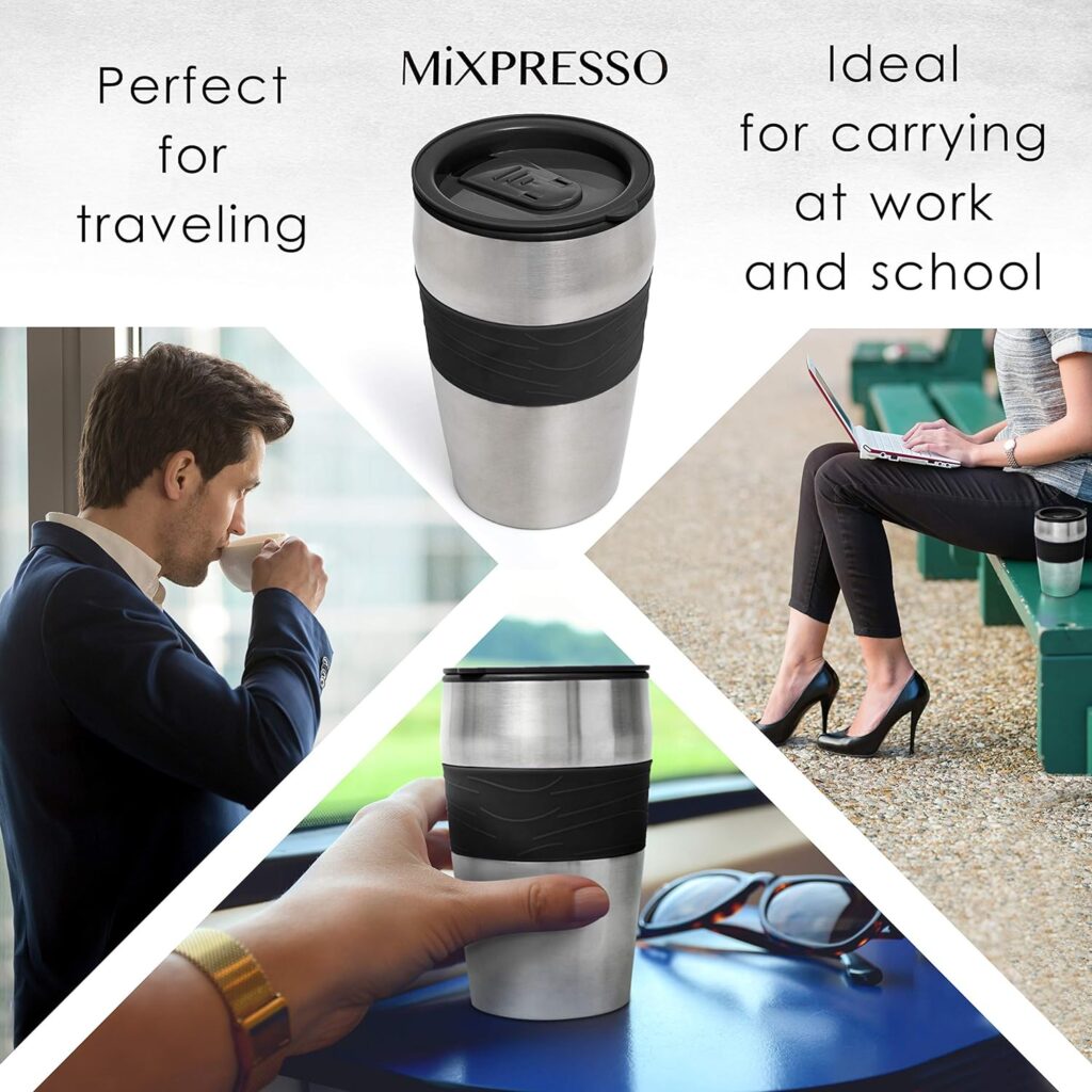Mixpresso 2-In-1 Single Cup Coffee Maker  14oz Travel Mug Combo | Portable  Lightweight Personal Drip Coffee Brewer  Tumbler Advanced Auto Shut Off Function  Reusable Eco-Friendly Filter