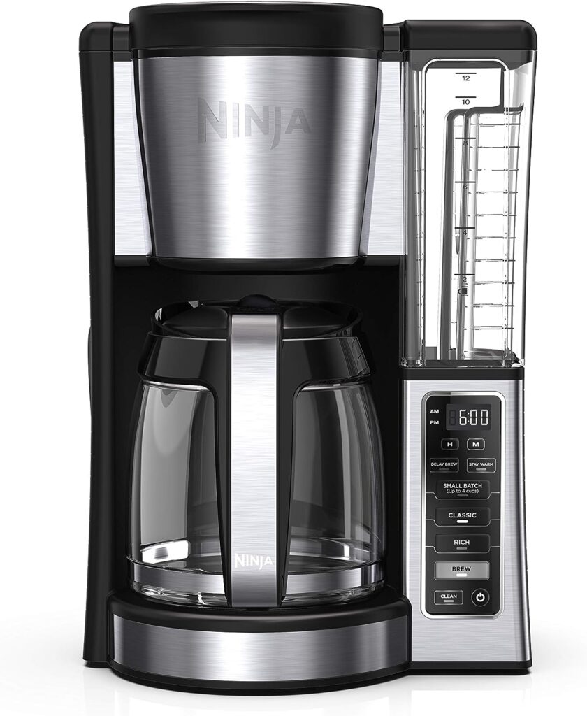 Ninja CE251 12-Cup Programmable Coffee Brewer with Permanent Filter, 2 Brew Styles Classic  Rich, Adjustable Warming Plate, 60 oz. Removable Water Reservoir, 24-hr Delay Brew , Black/Stainless Steel