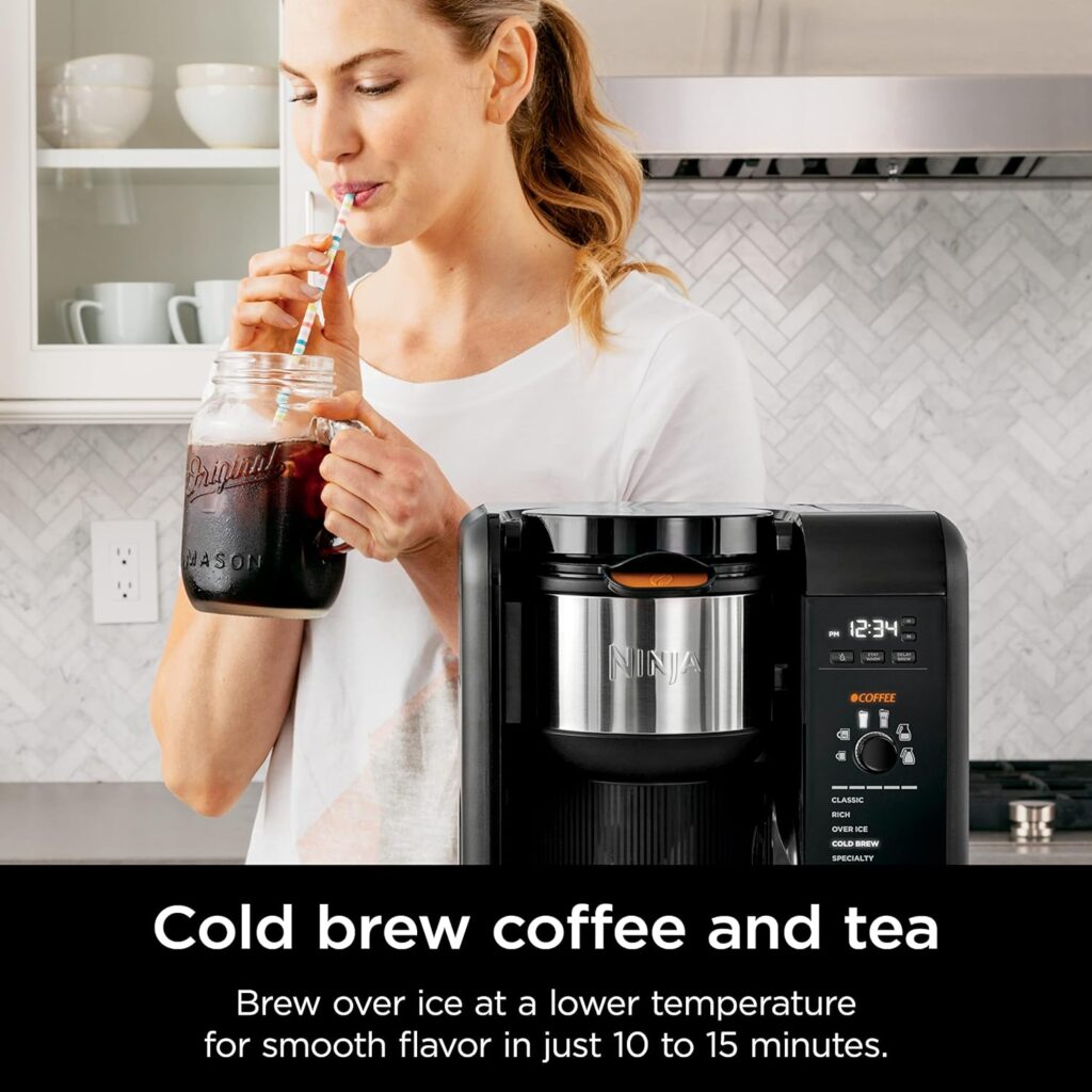 Ninja Hot and Cold Brewed System, Auto-iQ Tea and Coffee Maker with 6 Brew Sizes, 50 fluid ounces, 5 Brew Styles, Frother, Coffee Tea Baskets with Glass Carafe (CP301),Black