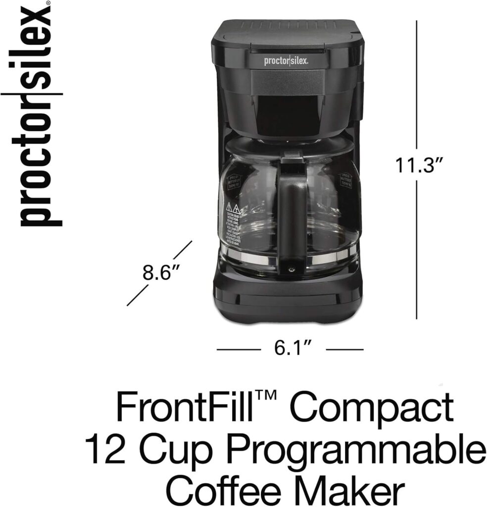 Proctor Silex FrontFill Drip Coffee Maker, Digital  Programmable, 12 Cup Glass Carafe, Black and Silver (43685PS)