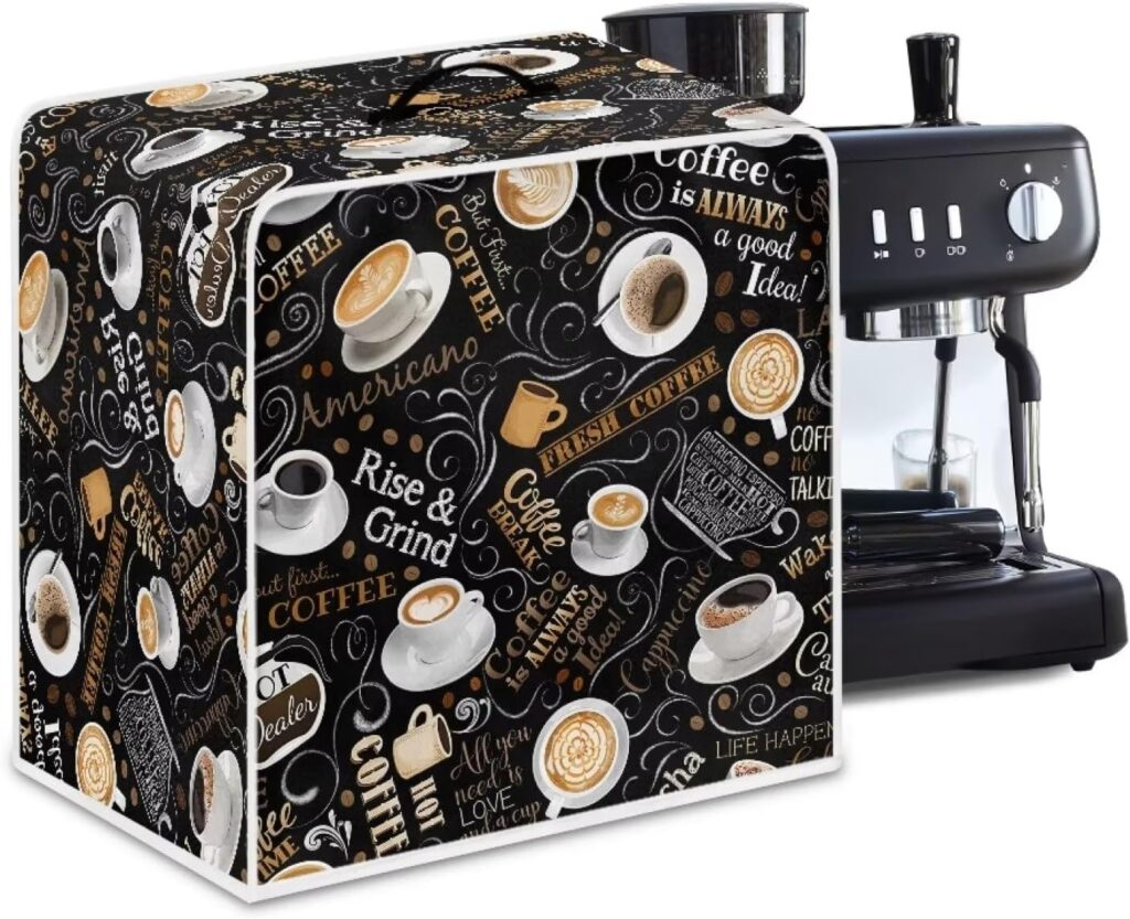 STUOARTE Coffee Print Dust Cover Protector for Coffee Maker, Coffee Making Machine Cover with Top Handle, Washable Coffee Maker Cover Kitchen Small Appliance Accessories