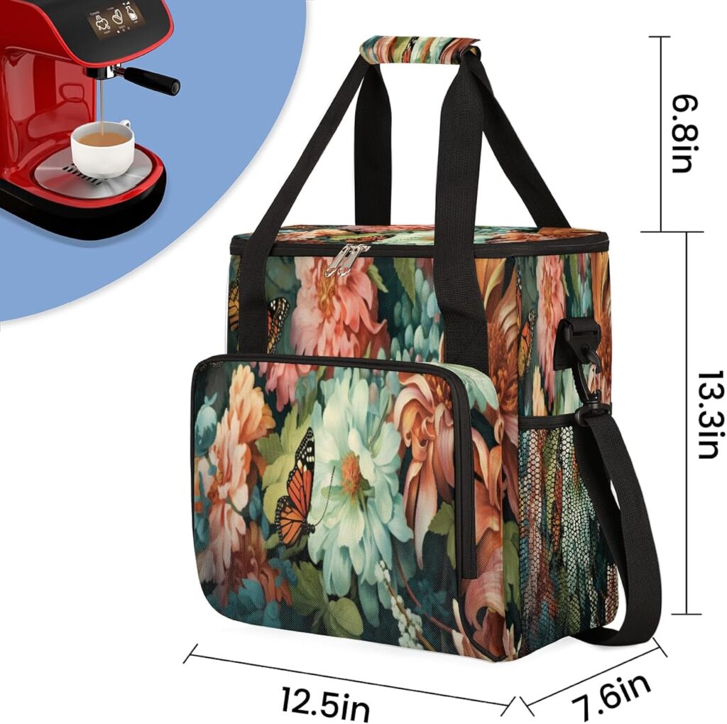 cfpolar Colorful Flower Blooming（02） Coffee Maker Carrying Bag Compatible with Single Serve Coffee Brewer Travel Bag Waterproof Portable Storage Toto Bag with Pockets for Travel, Camp, Trip