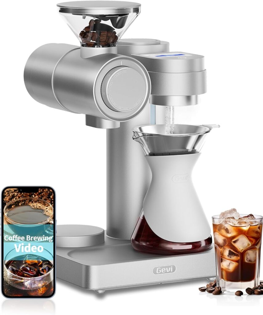 Gevi 4-in-1 Smart Pour-over Coffee Machine Fast Heating Brewer With Built-In Grinder, 51 Step Grind Setting,Automatic Barista Mode, Custom Recipes, Descaling Function,silver, Aluminum