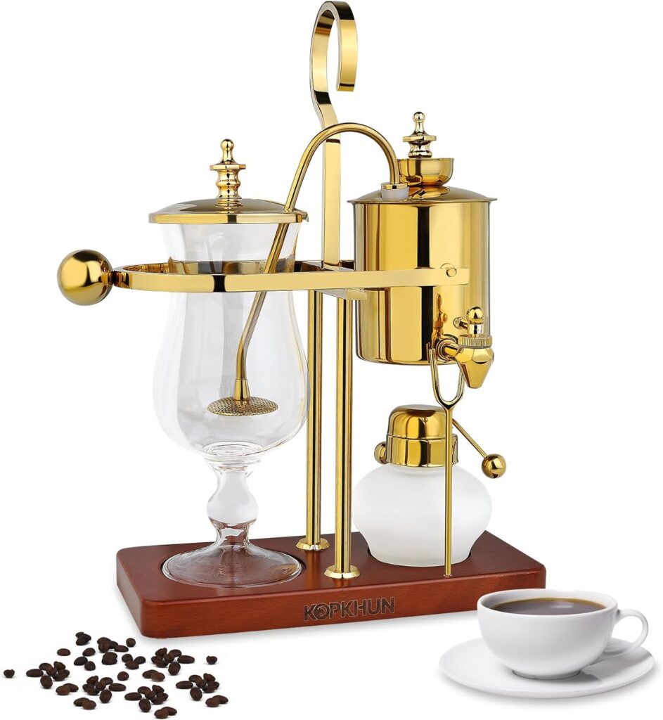 Kopkhun Siphon Coffee Maker- Elegant, Retro Style Vintage Coffee Maker- Belgian Balance Siphon Coffee Maker- Royal, Fancy Coffee Maker- Removable, Easy to Use Syphon Coffee Brewer- Gold