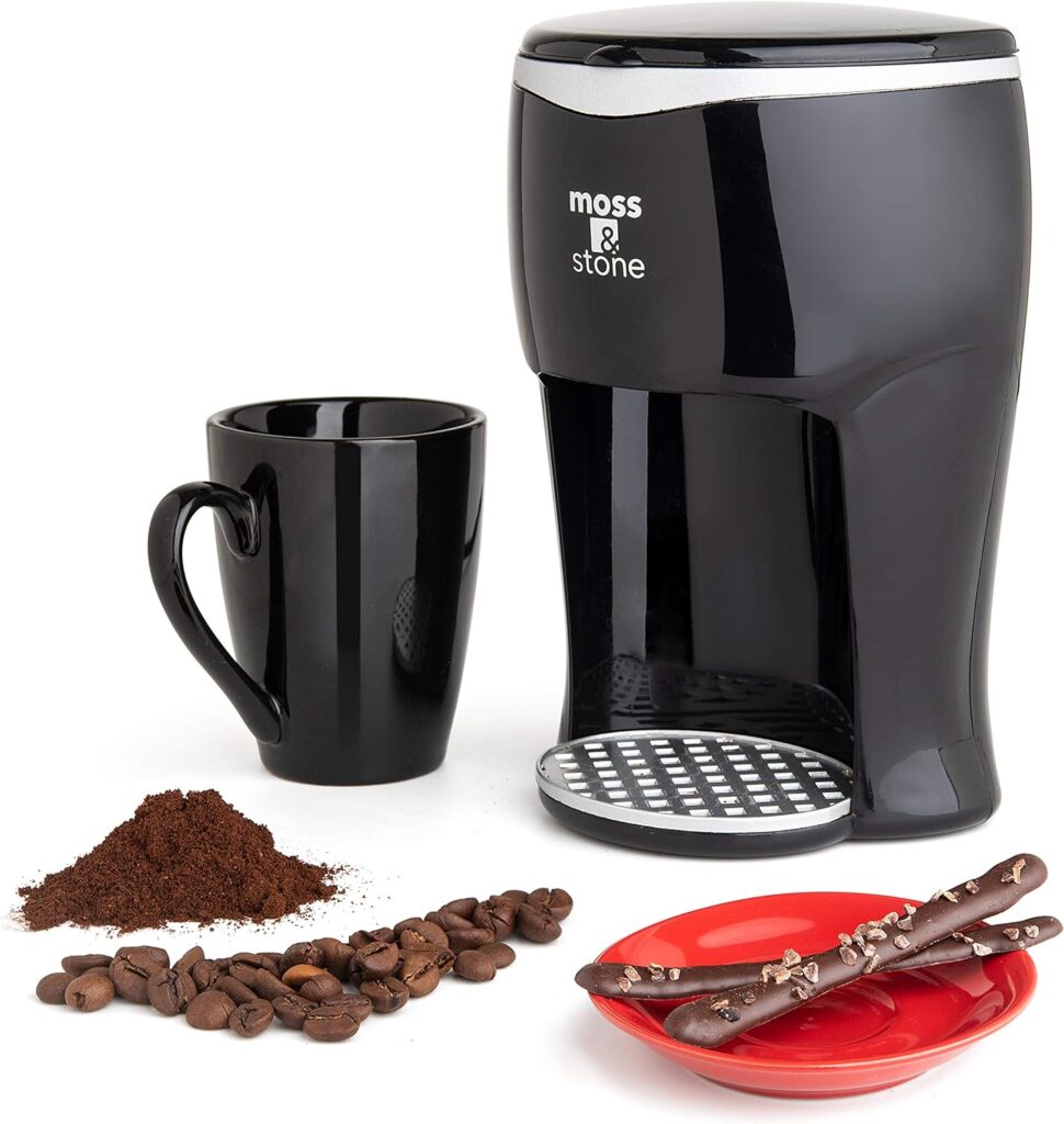 Moss  Stone Mini Drip Coffee Maker with Mug, Small Coffee Pot With Coffee Cup, Mini Coffee Maker, One Cup Coffee Maker (1 Drip  4oz Mug)