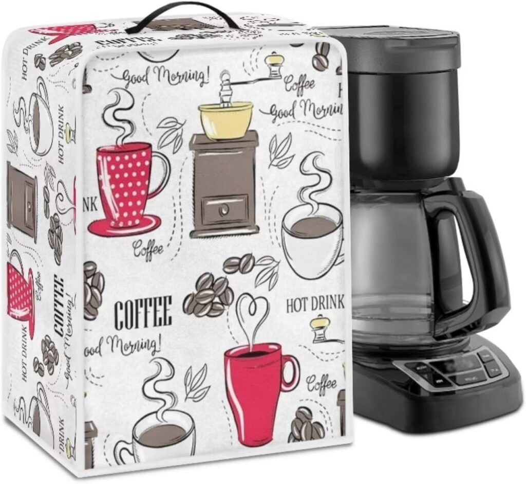 NETILGEN Coffee Maker Dust Cover Home Kitchen Countertop Appliances Cover Dustproof Fingerprint Protection Easy Clean for Home Kitchen Bar Cafe Decoration, Coffee Red White