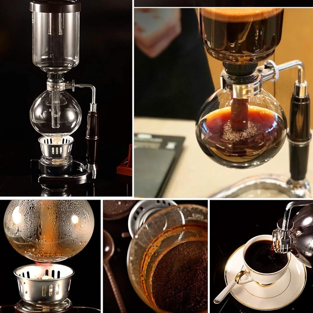 [New Upgraded Glass]Borasilicate Glass Syphon Coffee Maker, 5-Cup 600ml Vaccum Gravity Clear Coffee Tabletop Siphon Pot with Reusable Cloth Filter Coffee Brewer Hot Tea Maker Machine (Upgraded)
