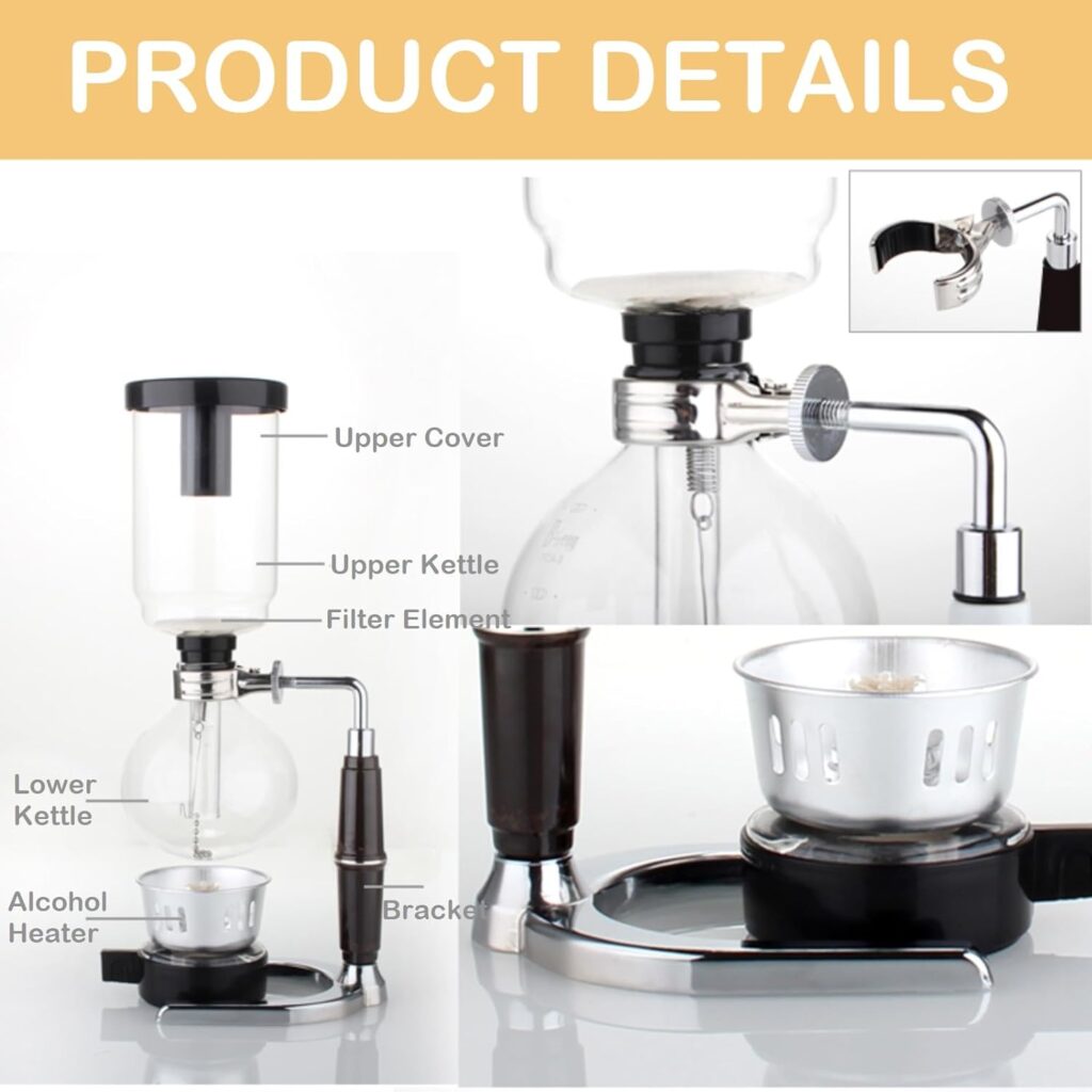 [New Upgraded Glass]Borasilicate Glass Syphon Coffee Maker, 5-Cup 600ml Vaccum Gravity Clear Coffee Tabletop Siphon Pot with Reusable Cloth Filter Coffee Brewer Hot Tea Maker Machine (Upgraded)