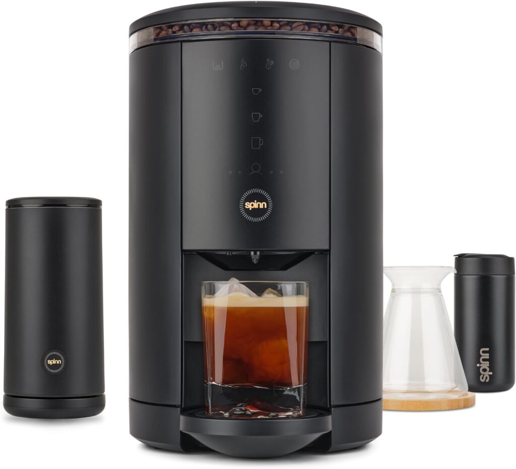 SPINN Coffee  Espresso Machine with Milk Frother Bundle, Smart WiFi Automatic Coffee, Cold Brew Machine, Automatic Coffee Foam Maker for Latte, Single Serve  Zero-Waste, Black